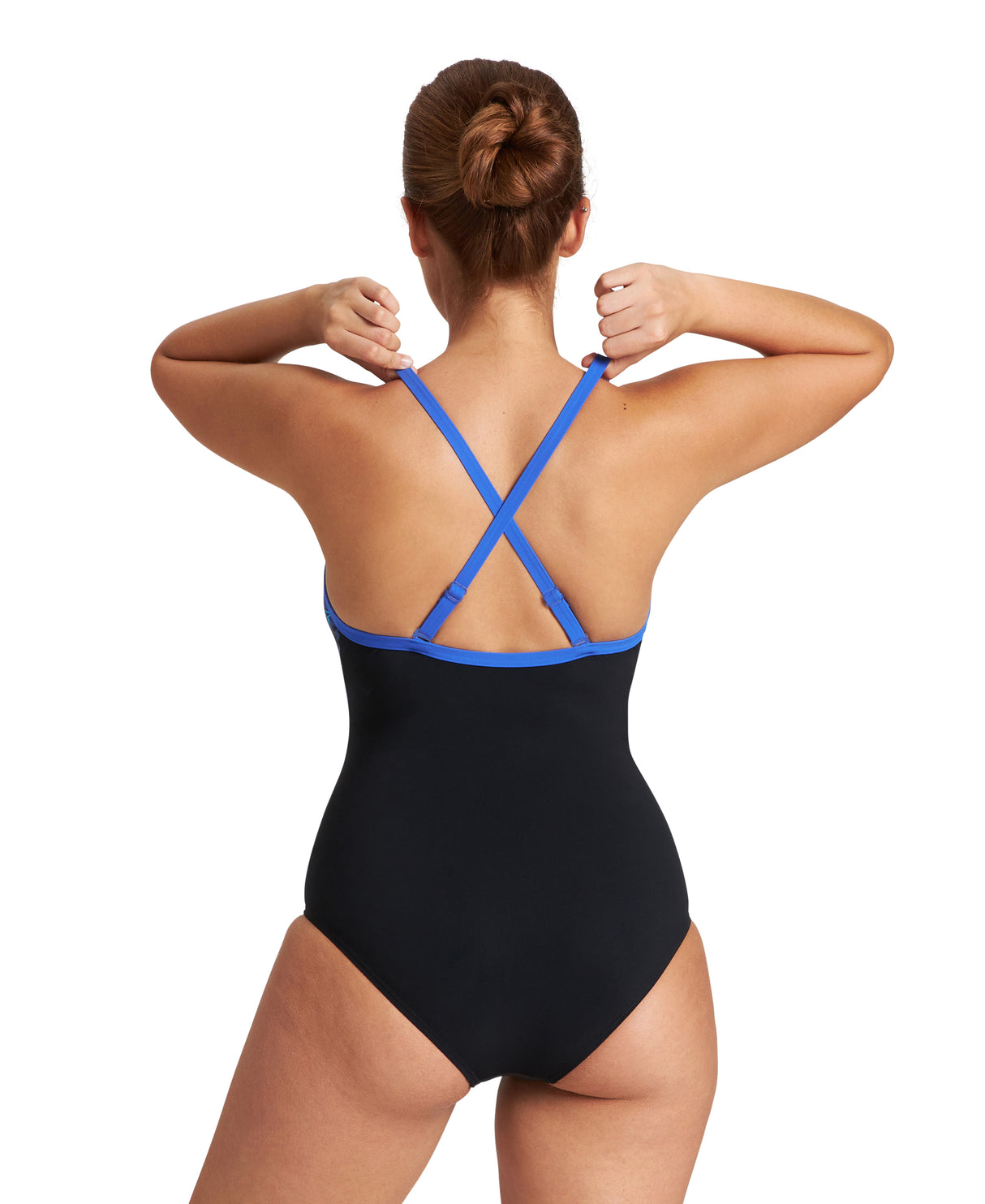 Arena Women Light Cross Back One Piece -Black Multi-Black-Bright Blue