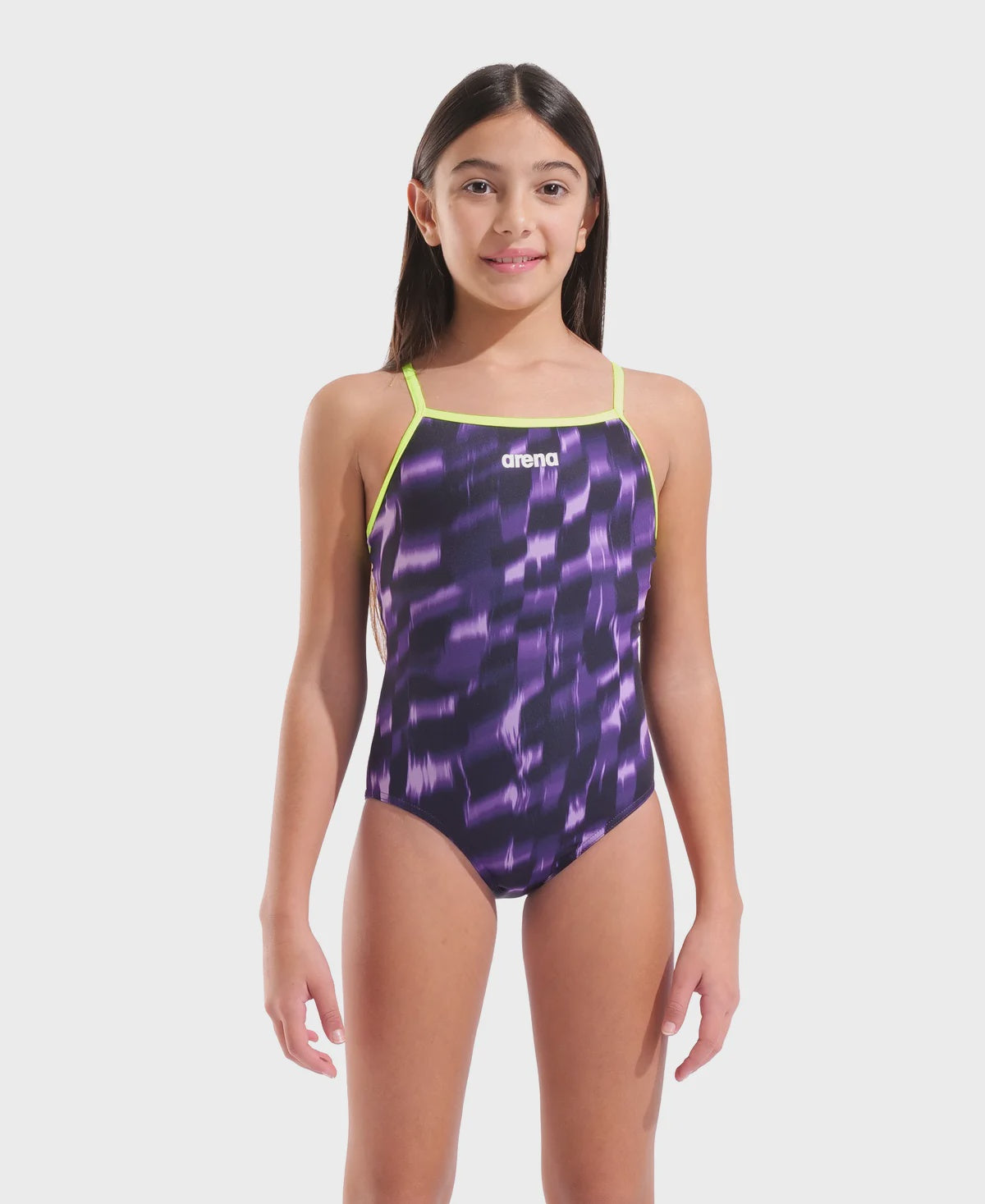 Girl's Wave Lightdrop Back Swimsuit - Artic Lime_Team Purple Arena