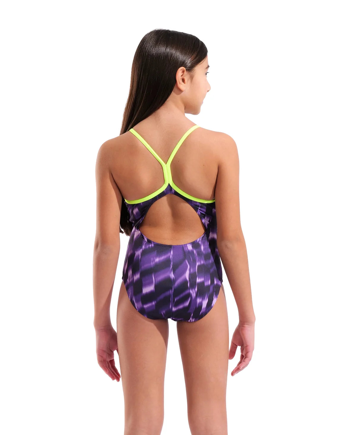 Girl's Wave Lightdrop Back Swimsuit - Artic Lime_Team Purple Arena