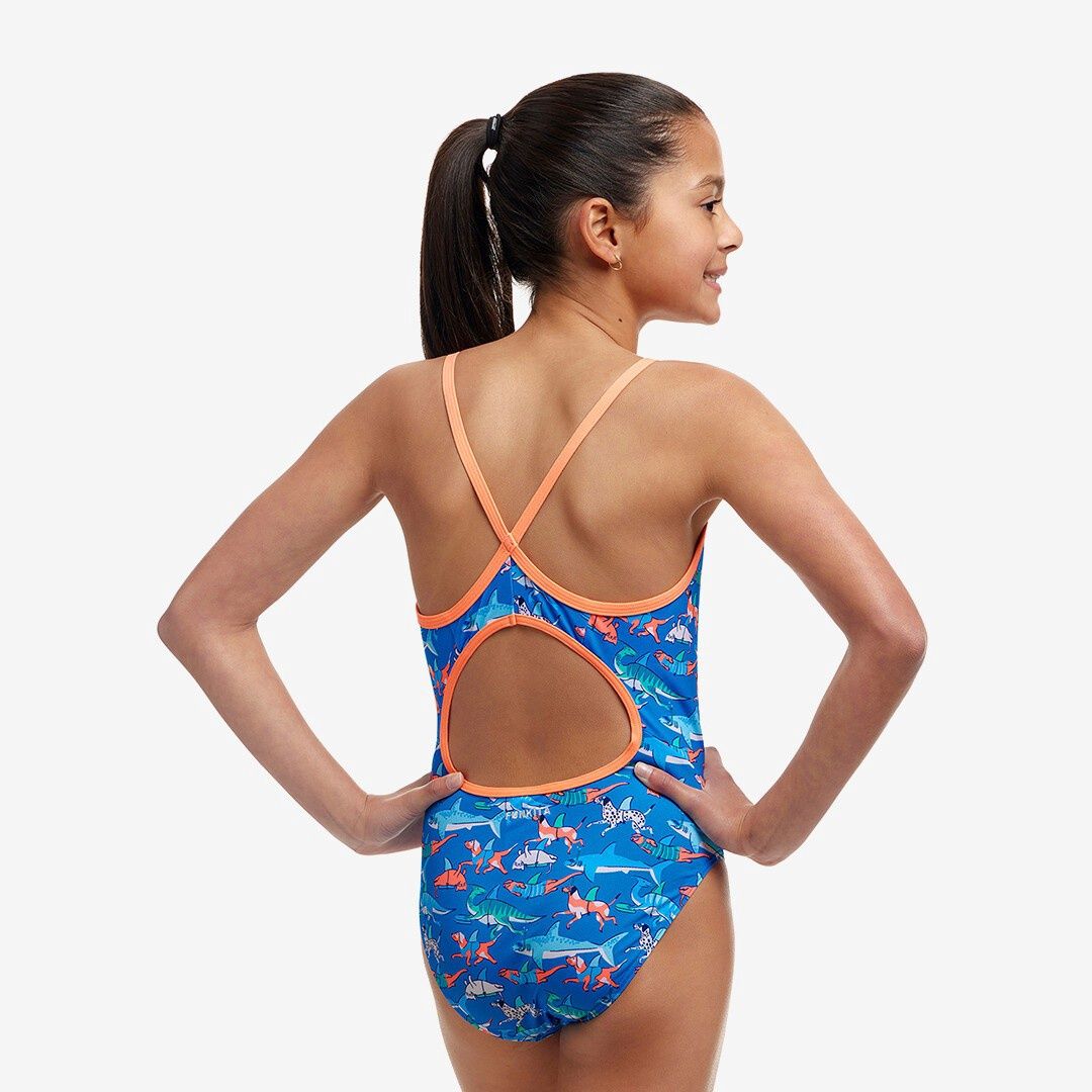 Girls Fin Swimming Diamond Back 1 Piece Swimsuit - Funkita