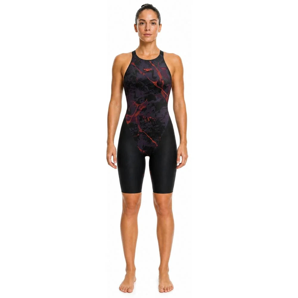 Women's Fastskin LZR Pure Valor 2.0 Openback Racing Kneeskin - Black/Ember Speedo