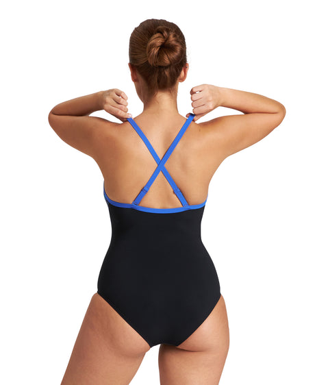 Arena Women Light Cross Back One Piece -Black Multi-Black-Bright Blue