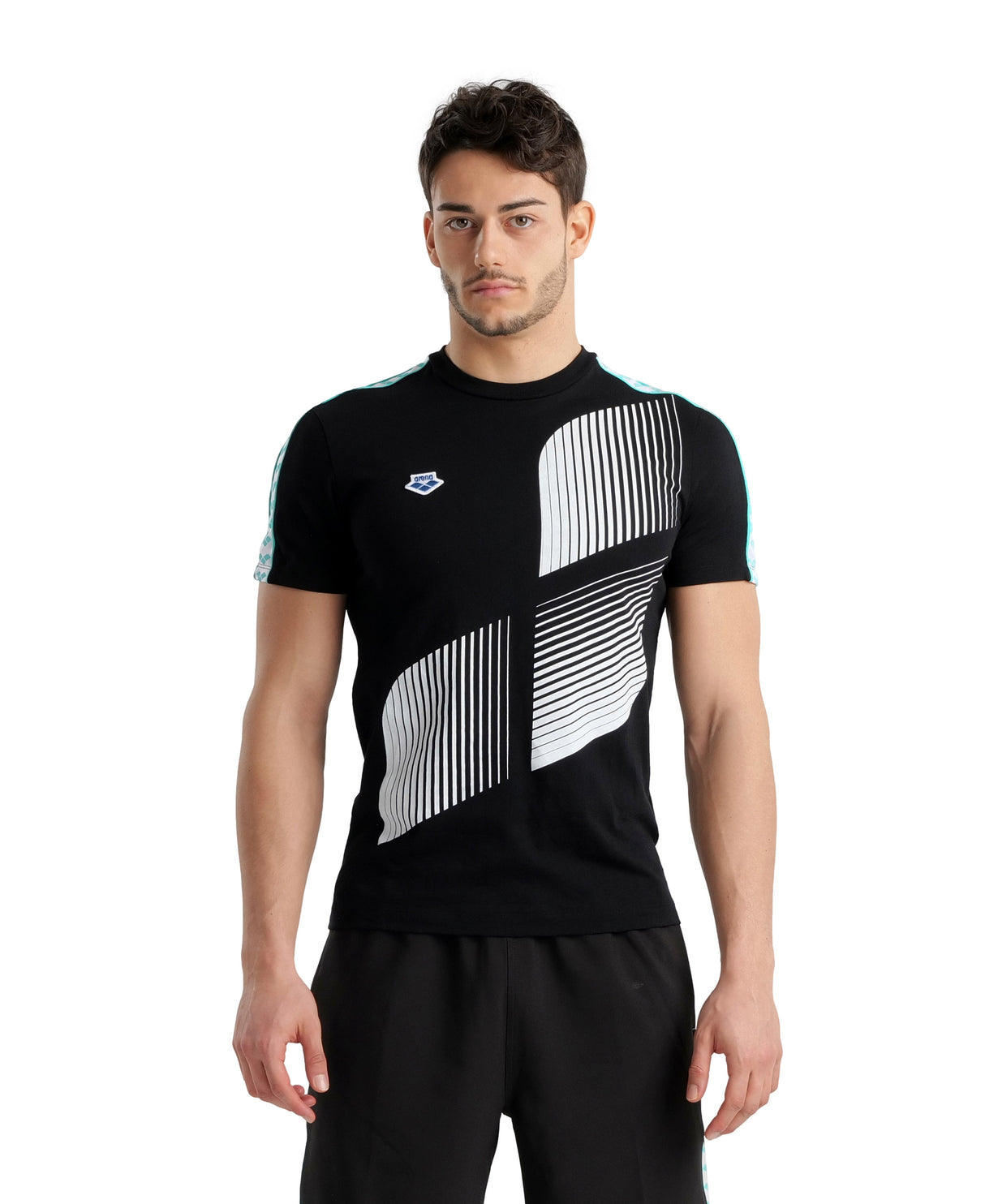 Arena Diamonds Unisex Logo T-Shirt - Black-White-Blue Diamond