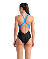 Arena Feel Women's Breath V Back Bra Swimsuit - Black-Blue-Multi