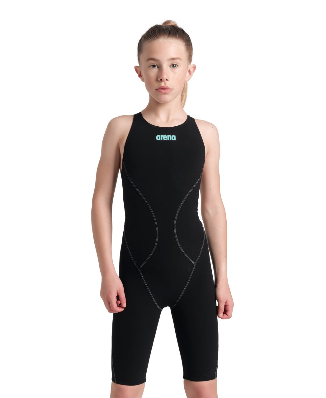 Girls Powerskin Impulso O/Back Racesuit - Black/Teal Arena