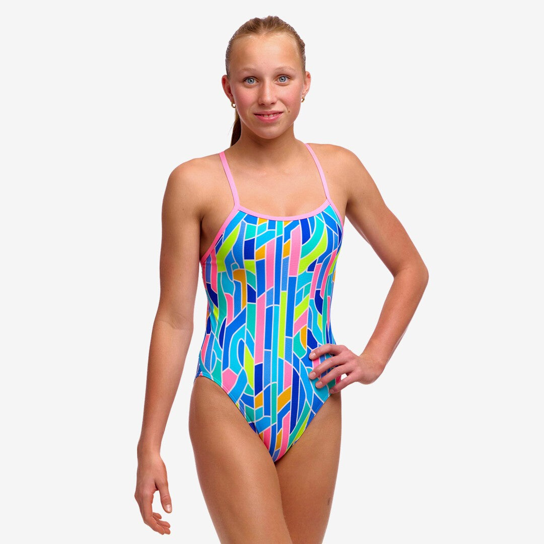 Girls Pillared Single Strap 1 Piece Swimsuit - Funkita