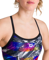 Women's Swimsuit Iridiscent Stripe Challenge Back 1 Piece