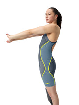 Speedo Women's Fastskin LZR Pure Intent 2.0 Openback Racing Kneeskin - Grey Lead/Acadia Blue/Hyper Yellow