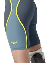 Speedo Women's Fastskin LZR Pure Intent 2.0 Openback Racing Kneeskin - Grey Lead/Acadia Blue/Hyper Yellow