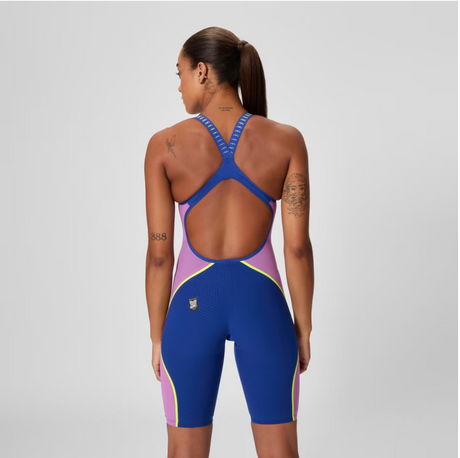 Women's Fastskin LZR Pure Intent 2.0 Openback Racing Kneeskin - Noble Navy/Jelly/Hyper Yellow Speedo