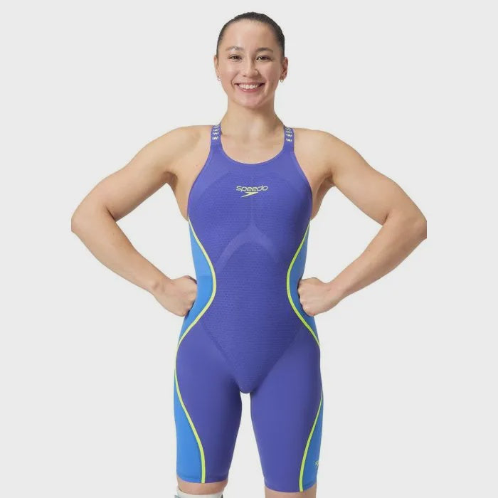 Speedo Women's Fastskin LZR Pure Intent 2.0 Openback Racing Kneeskin - Deep Royal/Cobalt/Hyper Yellow